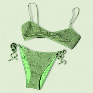 Kendall & Kylie Shimmery Light Green Twist Bikini Set
